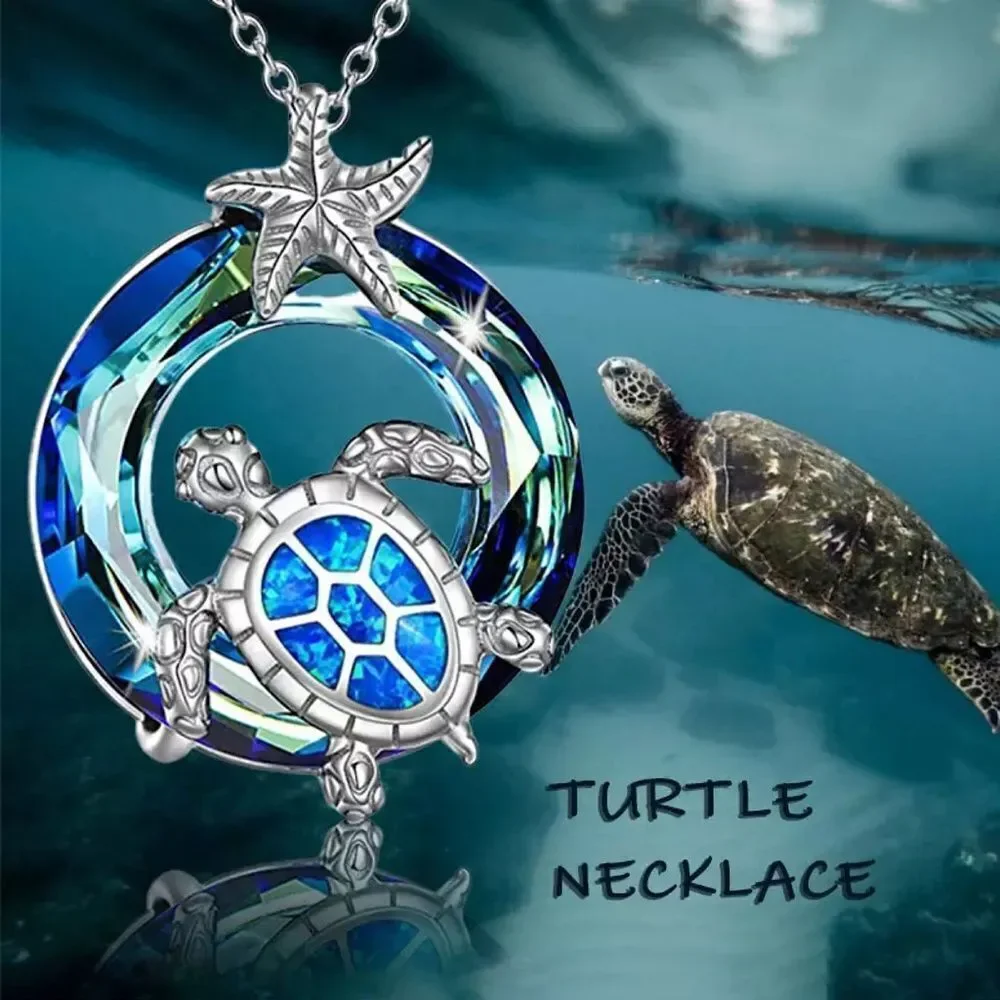 💎085💎 925‎ Sterling Silver Opal Turtle Necklace